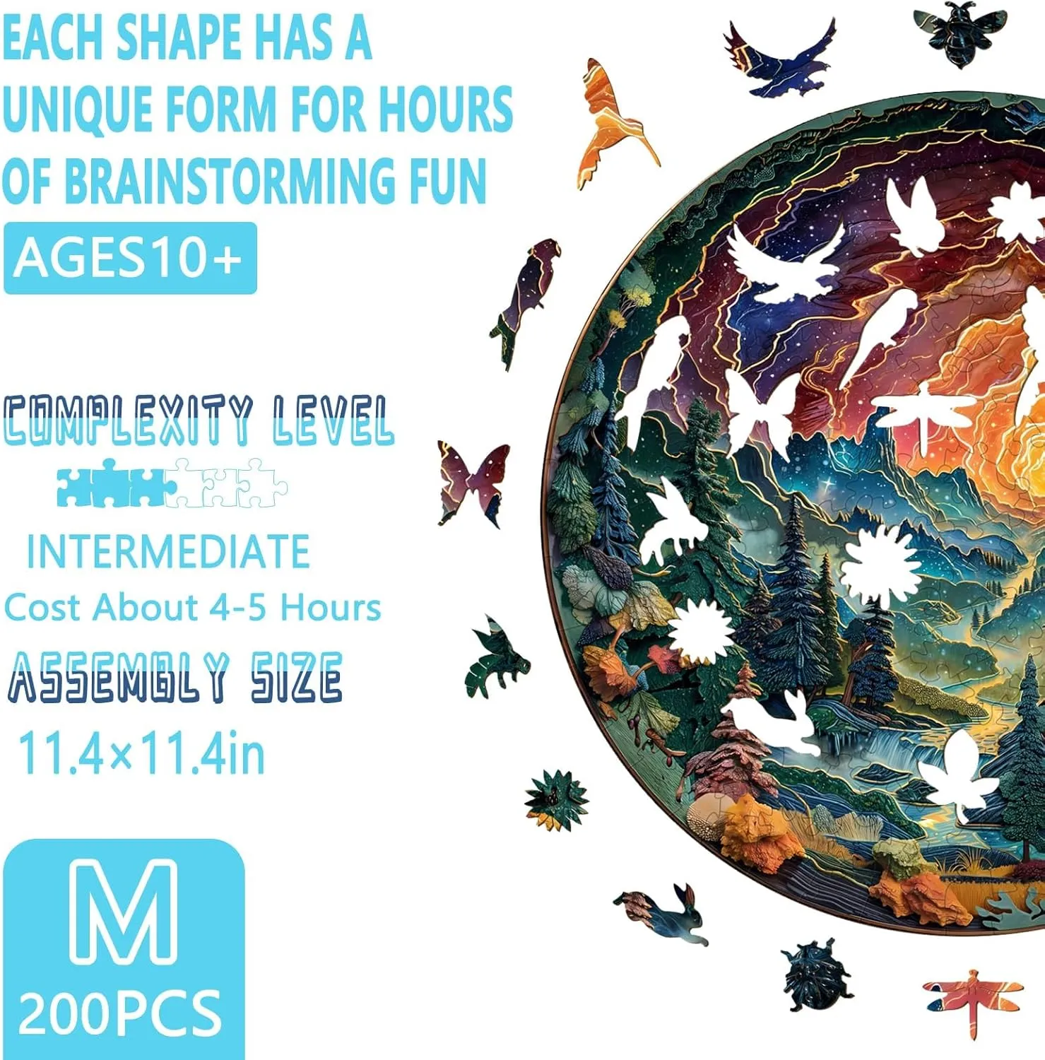 * 11.4in -200 pcs) Wooden Puzzles for Adults$ 3D Vision Effects nonfiction solder kerosene Cave Sky Wooden Jigsaw Puzzles for Adults$ Unique Shape$ Mountain Stream Cloud Star Landscape Wood Puzzles Adult$ Home Decor (M-11.4 