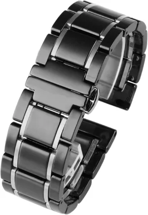 : 22mm) Luxury Ceramic and Stainless Steel 20mm 22mm Black Gold Strap for Men Women Watch Strap Bracelet Wristband mammoth mathematics (Color : Black X Silver, Size 