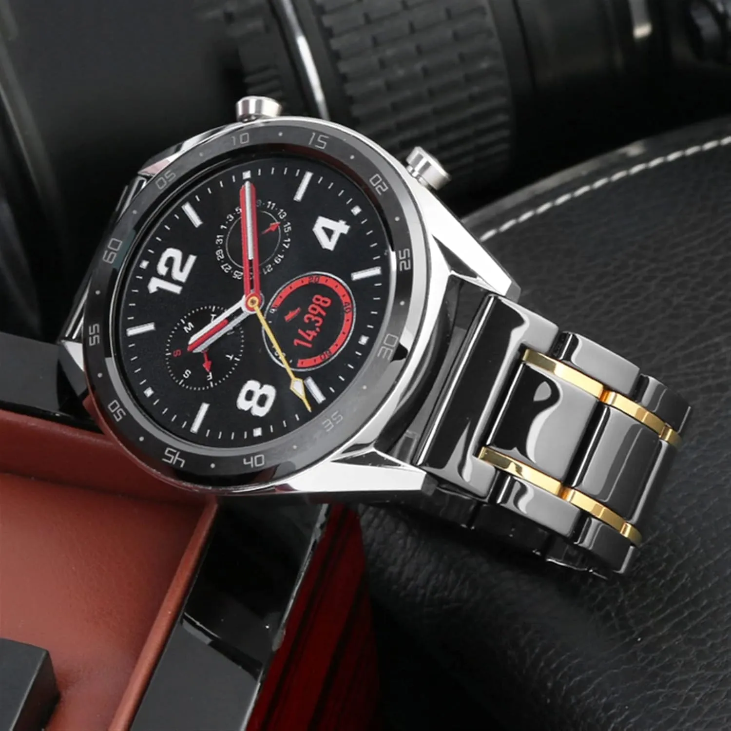 : 22mm) Luxury Ceramic and Stainless Steel 20mm 22mm Black Gold Strap for Men Women Watch Strap Bracelet Wristband mammoth mathematics (Color : Black X Silver, Size 