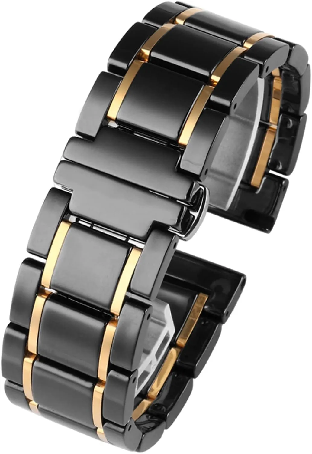 : 22mm) Luxury Ceramic and Stainless Steel 20mm 22mm Black Gold Strap for Men Women Watch Strap Bracelet Wristband mammoth mathematics (Color : Black X Silver, Size 