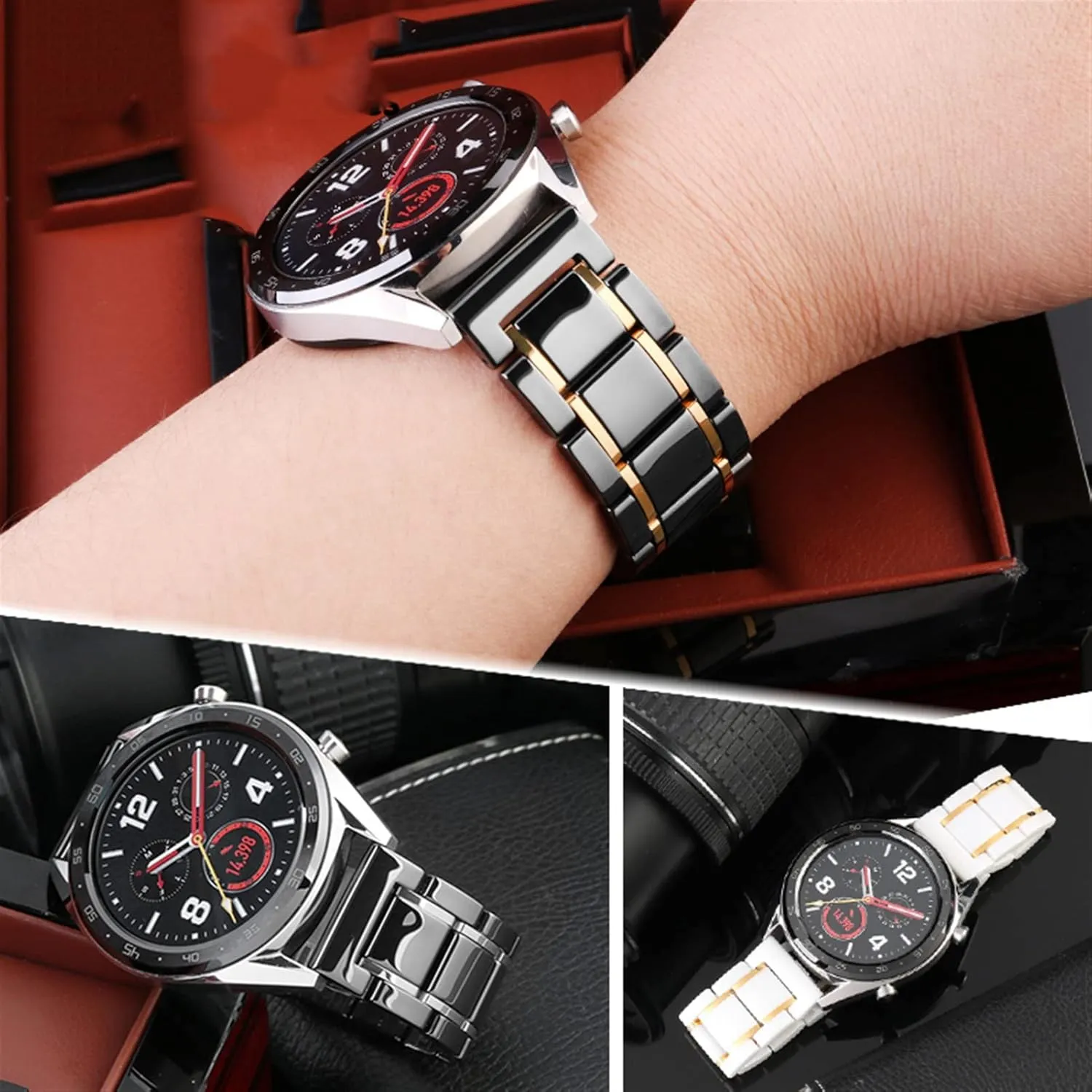 : 22mm) Luxury Ceramic and Stainless Steel 20mm 22mm Black Gold Strap for Men Women Watch Strap Bracelet Wristband mammoth mathematics (Color : Black X Silver, Size 