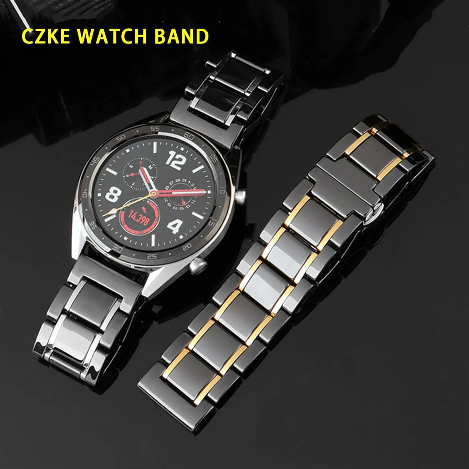 : 22mm) Luxury Ceramic and Stainless Steel 20mm 22mm Black Gold Strap for Men Women Watch Strap Bracelet Wristband mammoth mathematics (Color : Black X Silver, Size 