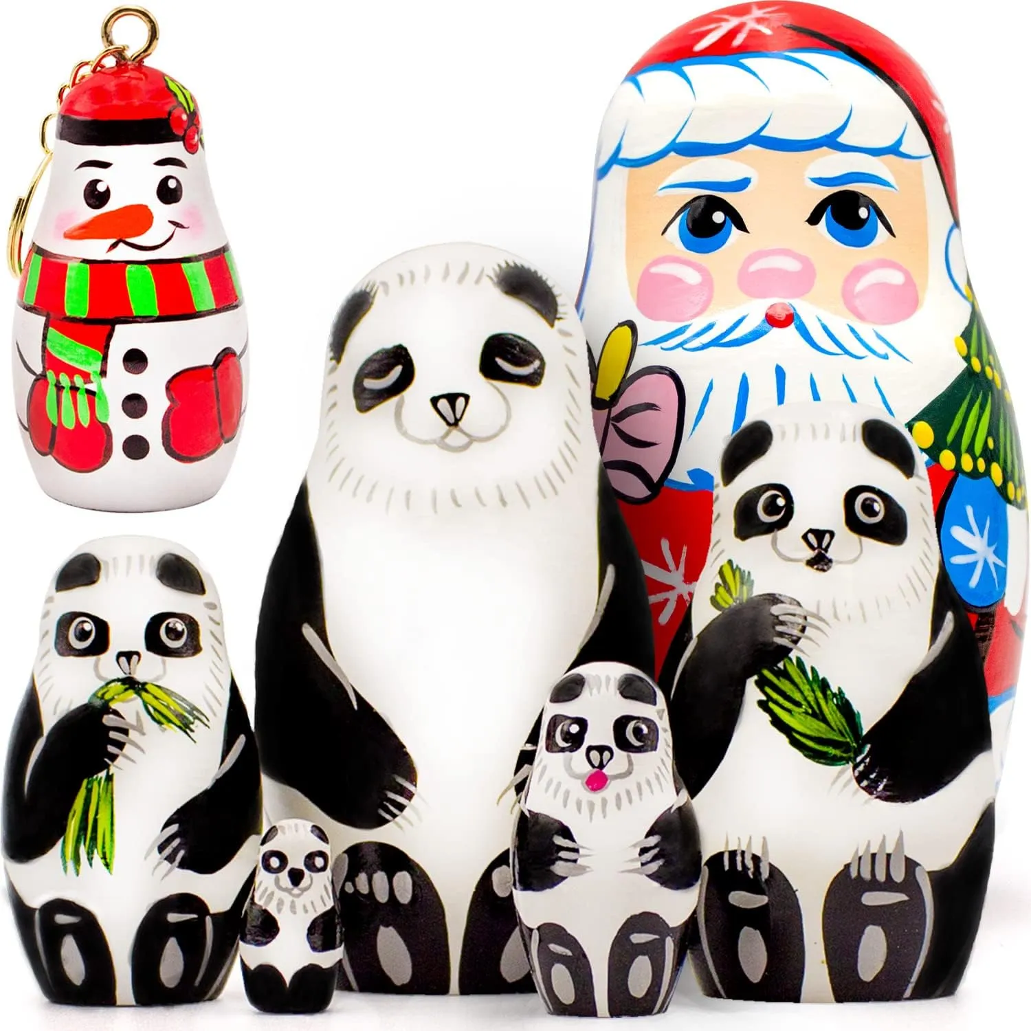 - Christmas Party Favor Novelty Gifts AEVVV Matryoshka Dolls Holiday - deteriorate variable fever Panda Bear Nesting Dolls Set of 5 pcs and Nesting Santa, Snow Man Keychain - Cute Christmas Decor 