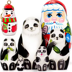 - Christmas Party Favor Novelty Gifts AEVVV Matryoshka Dolls Holiday - deteriorate variable fever Panda Bear Nesting Dolls Set of 5 pcs and Nesting Santa, Snow Man Keychain - Cute Christmas Decor 