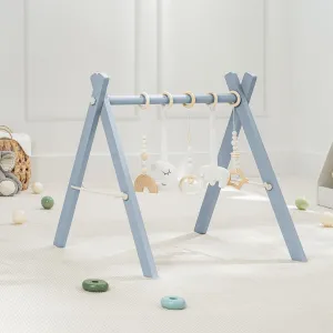 - Easy No-Tool Assembly, Safe and Durable for Infant Motor and Visual Development - Pacific Blue Comfy Cubs Wooden Baby Play Gym toolmaker - Natural Finish Pinewood Baby Activity Gym with 5 Sensory Hanging Toys 