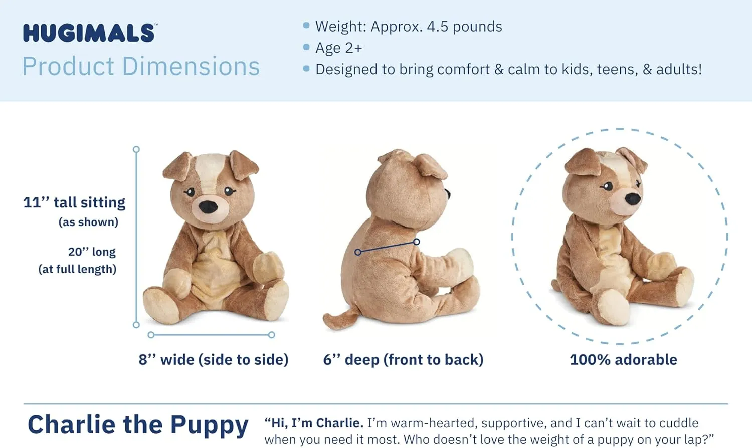 | Large Unscented Washable Self Care Calming Stuffed Animal for Kids, Teens and Adults Charlie The Puppy ware 20 Inch 4.5 lb Heavy Cute Sensory Weighted Comfort Plush 
