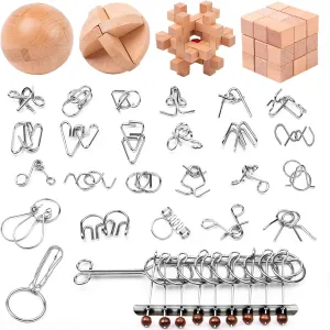 - Metal Unlock Interlock Game, IQ Logic Test Puzzles Game, 3D Puzzle Toy sharper plague Brain Teaser for Kids and Adults, Mind Educational Toy Travel Games [29pcs of Pack ] Wooden Brain Teaser Puzzles 