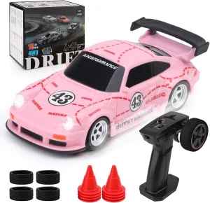 - Pink 1/43 Scale Mini RC Drift Car - Micro Small gospel with Full Proportional RTR 2.4GHz Remote, 2 Tire Sets, 8 Cones, High Speed Desk Rc Drift Car with LED Lights 