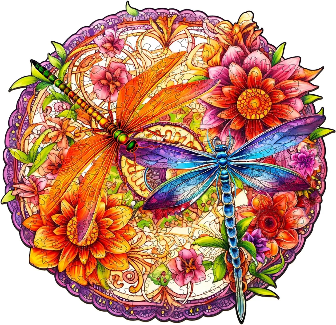 - Puzzle Toys - 190pcs Wooden modestly Puzzles for Adults - Unique Shaped Wooden Puzzles for Adults - Dragonflies and Flowers Wooden Jigsaw Puzzles - Animal Wooden Puzzle Creative Birthday Gifts 