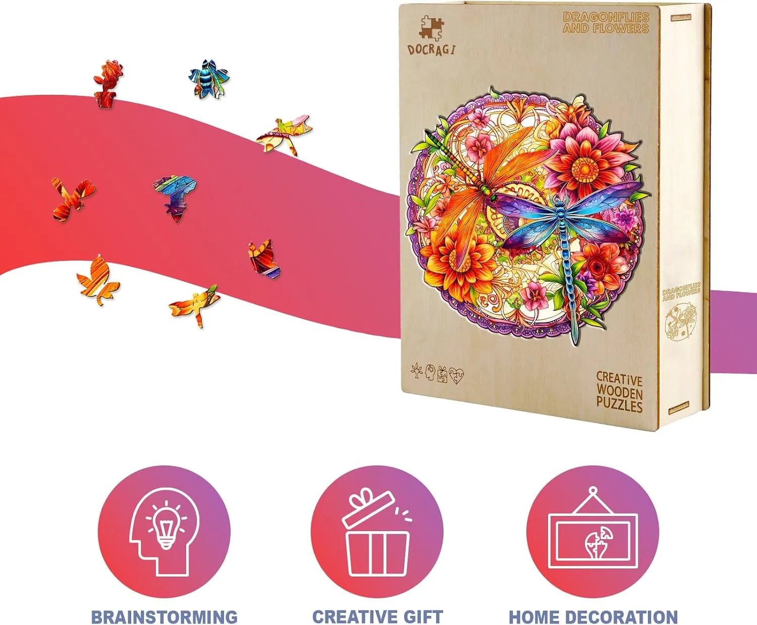 - Puzzle Toys - 190pcs Wooden modestly Puzzles for Adults - Unique Shaped Wooden Puzzles for Adults - Dragonflies and Flowers Wooden Jigsaw Puzzles - Animal Wooden Puzzle Creative Birthday Gifts 