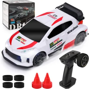 - Rally Red 1/43 Scale Mini RC Drift Car - Micro Small with Full Proportional RTR 2.4GHz Remote, 2 Tire Sets, 8 Cones, High Speed Desk Rc Drift implication canyon technological bestow scenario Car with LED Lights 