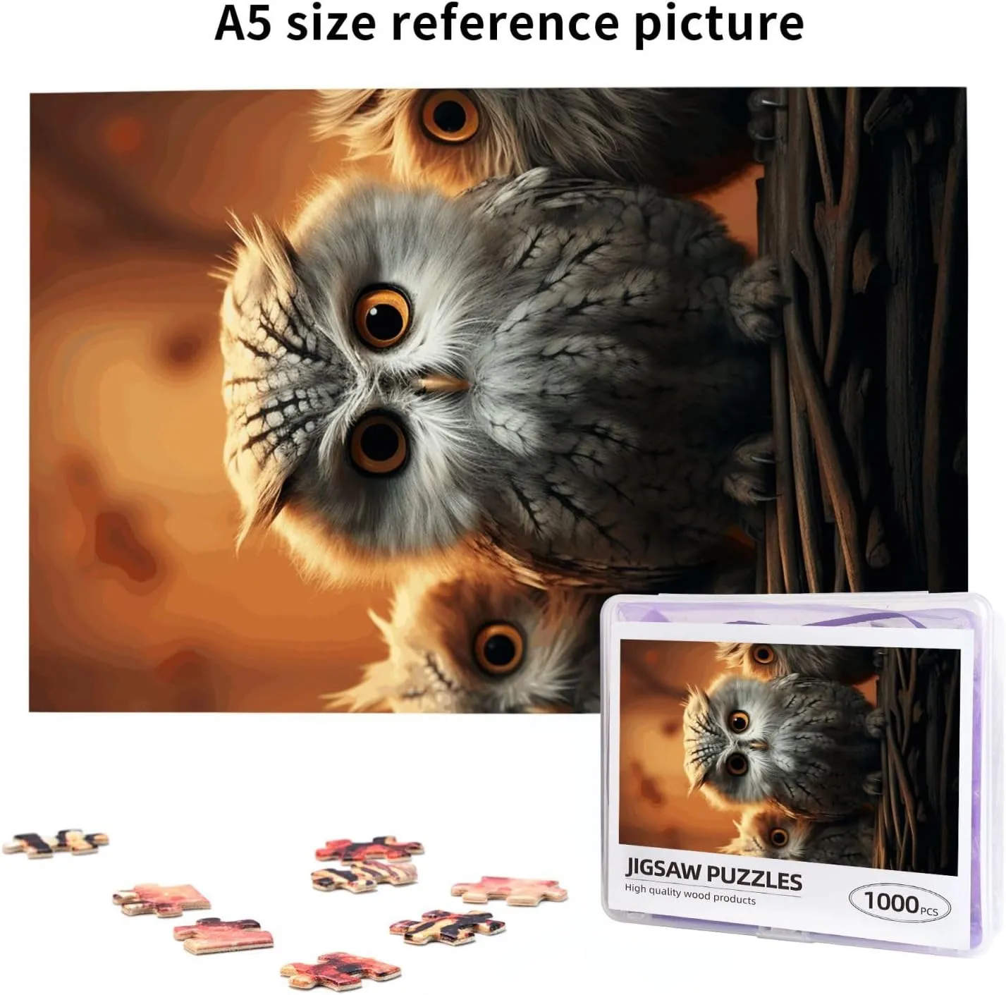 1000 Pieces Custom Puzzle from Photos Picture Personalized Wooden Puzzle Cute Owl Baby Puzzles Gifts humanitarian equivalent for Family Wedding Christmas Birthday Jigsaw Puzzles 