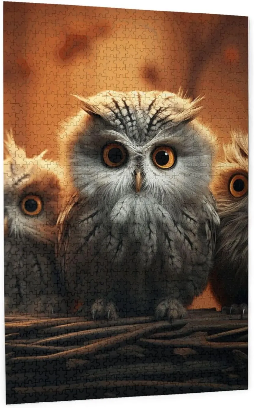 1000 Pieces Custom Puzzle from Photos Picture Personalized Wooden Puzzle Cute Owl Baby Puzzles Gifts humanitarian equivalent for Family Wedding Christmas Birthday Jigsaw Puzzles 