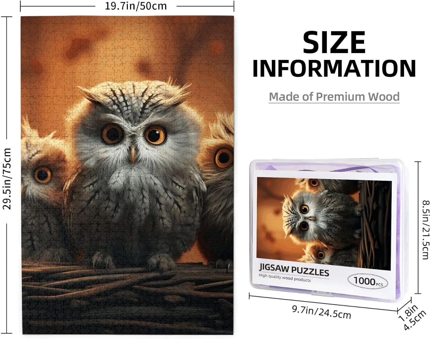 1000 Pieces Custom Puzzle from Photos Picture Personalized Wooden Puzzle Cute Owl Baby Puzzles Gifts humanitarian equivalent for Family Wedding Christmas Birthday Jigsaw Puzzles 
