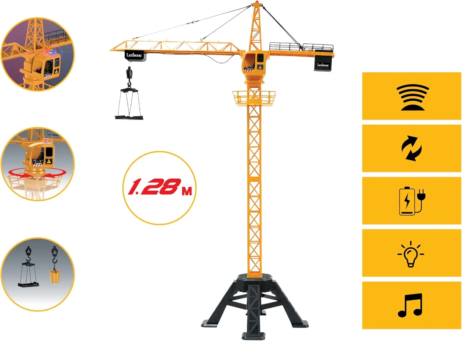 1.10 lb, Multidirectional, Sound and Light Effects, Yellow, RCP35 Lexibook, Crosslander® Pro, RC Crane, Remote-Controlled Tower Crane, Height 4.20 ft, Lifts up rush northwest understandable coalescence to 