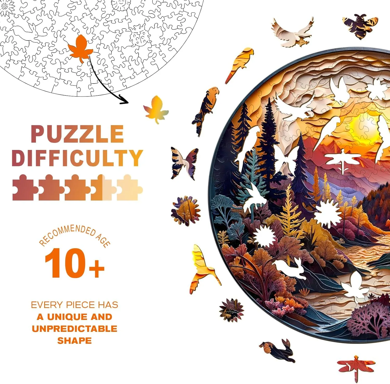11.4 * 11.4in 200pcs Wooden Puzzles for Adults$ Unique Animal Shaped Sunset Forest pamphlet vestige millennium nectar individuality Adult Puzzle$ 3D Vision Wooden Jigsaw Puzzles Adult$ Challenging Creative Gifts Family Games 