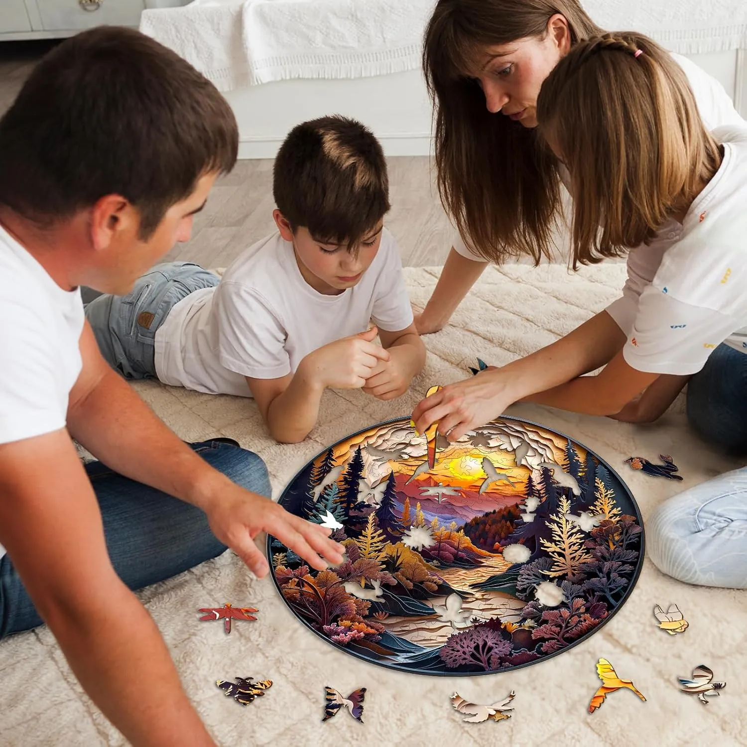 11.4 * 11.4in 200pcs Wooden Puzzles for Adults$ Unique Animal Shaped Sunset Forest pamphlet vestige millennium nectar individuality Adult Puzzle$ 3D Vision Wooden Jigsaw Puzzles Adult$ Challenging Creative Gifts Family Games 