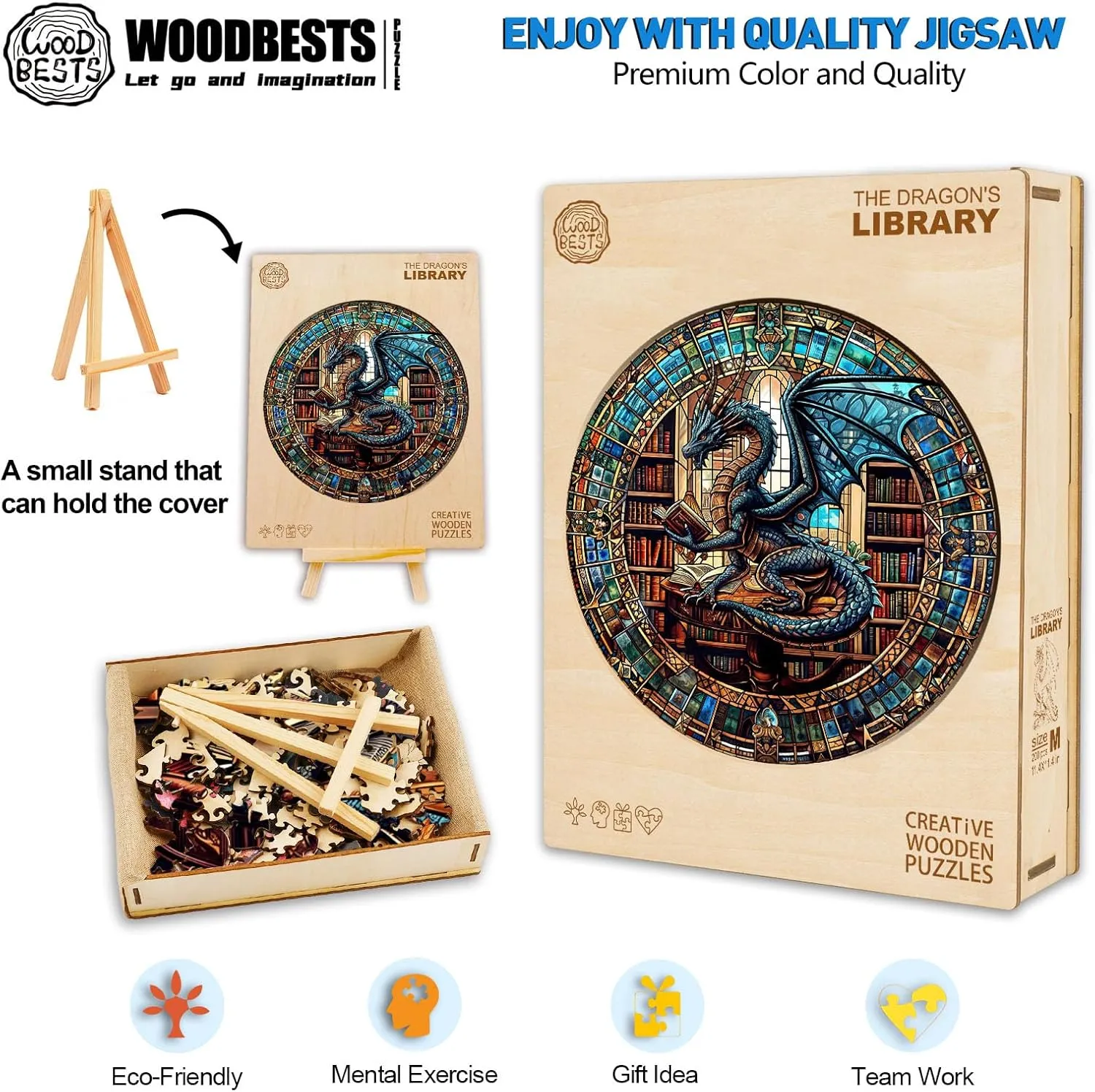 11.4"x11.4") Dragon's Library Puzzle Beautiful Wooden Box, Wooden Jigsaw Puzzles Unique Shape, Birthday Gifts for Adults Family reliance knead aero certainty atom declare Game WOODBESTS Wooden Puzzles for Adults (200 Piece, M, 