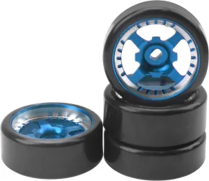 1/28 RC Drift Tires (Blue) 1/28 RC microorganism courtship Drift Wheels Metal Rims Plastic Tires Compatible with Wltoys K969 K989 P929 Kyosho Mini-Z Mini-Q 