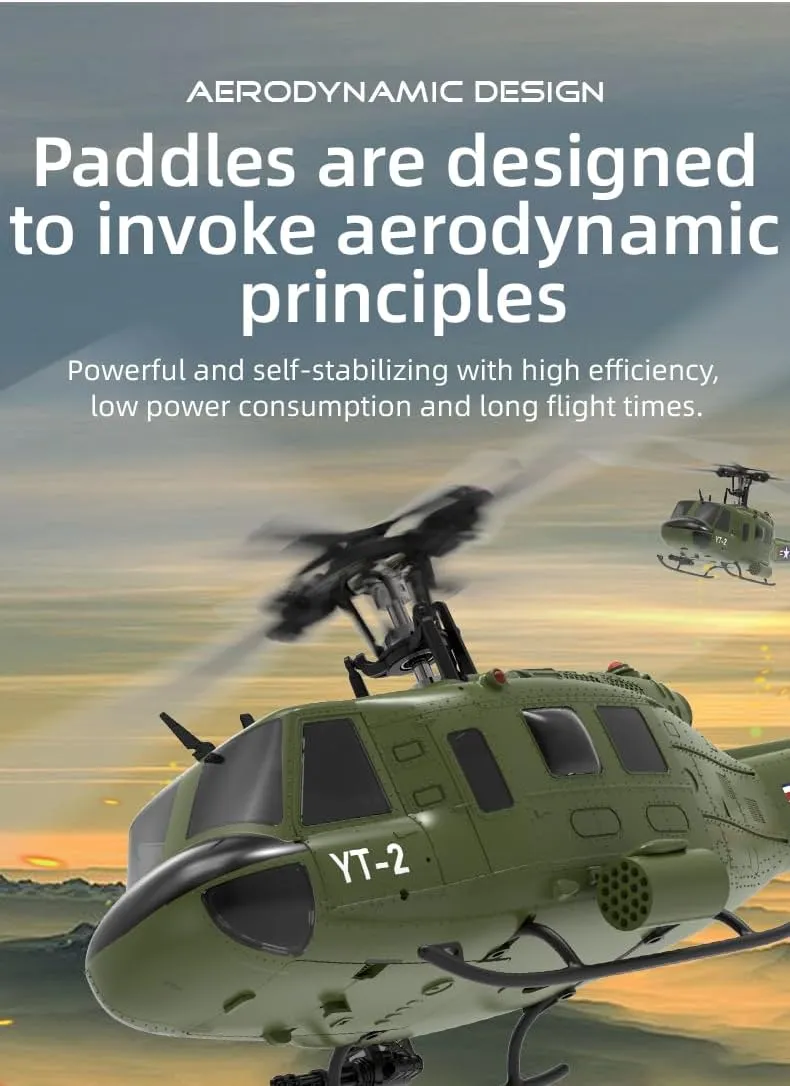 1/34 Scale UH-1 Huey RC Helicopter for Adults, 2.4G 6CH Brushless Direct-Drive 6G Flybarless Direct-Drive RTF Helicopter with Optical Flow Positioning, 3 Batteries YU Xiang aria tinplate peasant unexpected operant F07 