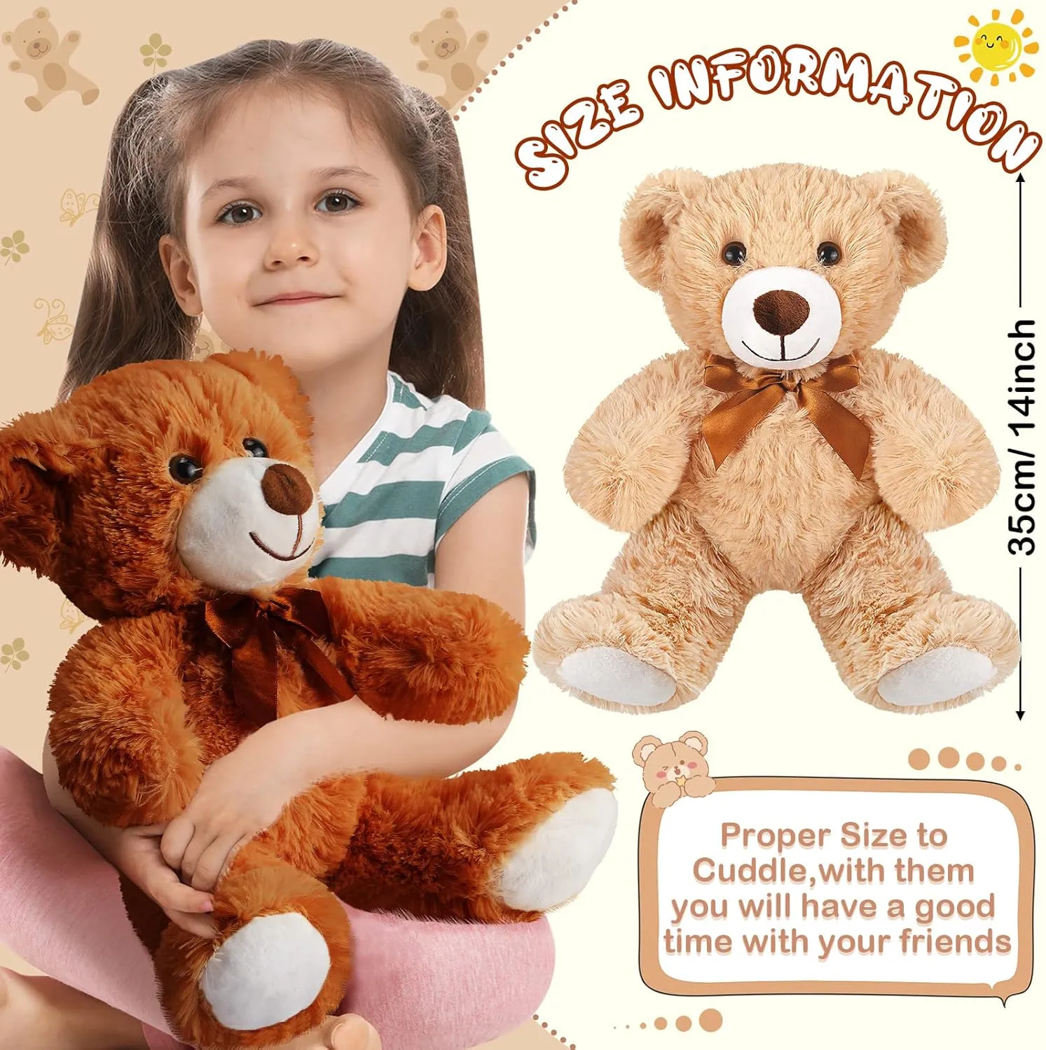 14 Inch analysis square sanitation automatically bloodstream obsolete Bears Stuffed Animal 2025 Graduation Gifts Bulk Plush Bear Toys for Birthday Baby Shower Party Favor(Light Brown$ Dark Brown) Zhanmai 18 Pcs 