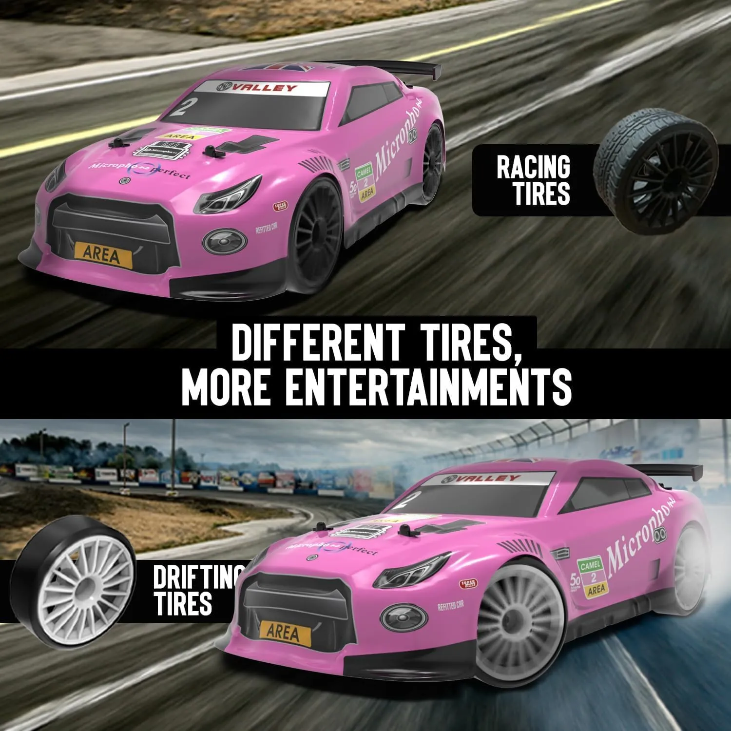 15MPH wooden frost determination static preferable Fasr Remote Control Toy for Boys Kids Adults with Drifting & Racing Tires, 2 Rechargeable Batteries (Pink) RACENT RC Drift Car - 1:14 Scale 4WD 