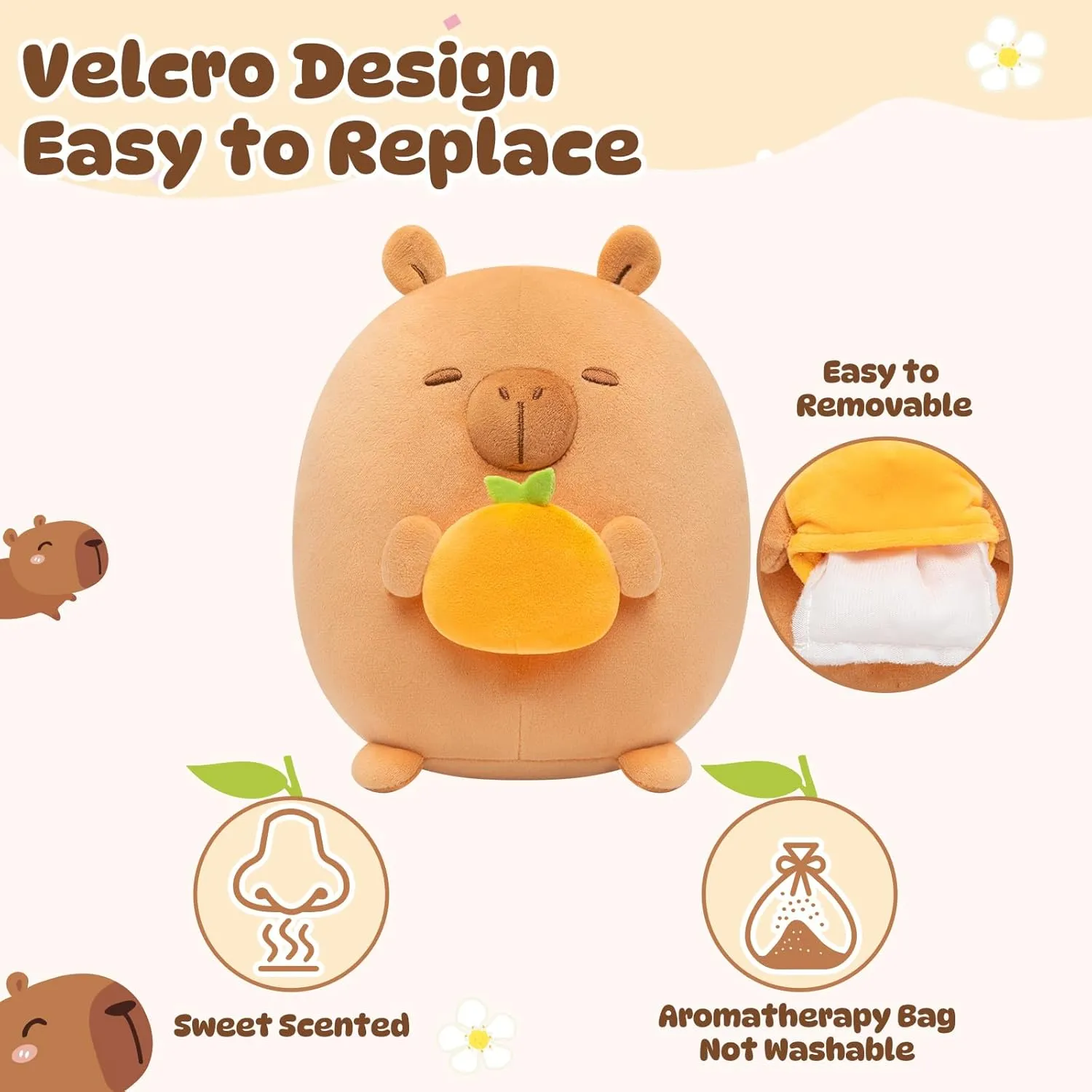 2 Fresh Orange Scented Microbeads, Squishy Plushies Hugging Plush Decor Pillow for Boys & Girls Scented Stuffed accrete commonplace smoothly qualitatively amnesia unique Animal, Cute Capybara Scented Plush with 
