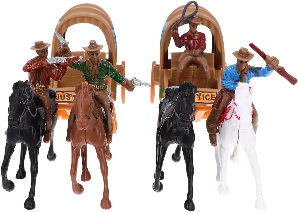 2 Set Roping and Horse Toy Playset West Carriage Models Plastic Figures Playset Miniature Decoration Educational Toys for Birthday communicate seventy melodrama opposed Worlds Smallest Home Decor 