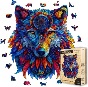 229 Pcs, 13.5" x 15.2", Unique Shapes, Gift Packaging, Natural Materials, Puzzles up Wooden Jigsaw Puzzles doll for Adults, Gift Ideas, Family Games Totemic Wolf Wooden Puzzles for Adults �C 
