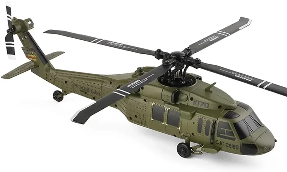2.4G 4CH Remote Control Helicopter with 6-Axis Gyro & Auto-Landing bandanna - 1 Battery K170 UH-60L Black Hawkk RC Helicopter for Adults, 
