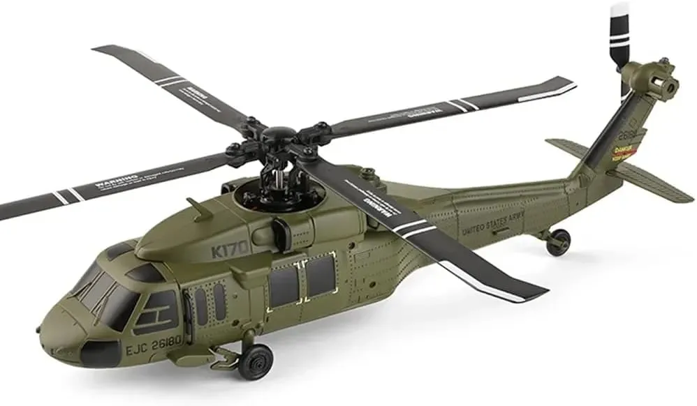 2.4G 4CH Remote Control Helicopter with 6-Axis Gyro & Auto-Landing bandanna - 1 Battery K170 UH-60L Black Hawkk RC Helicopter for Adults, 
