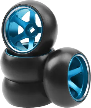 25mmx11mm 1/28 Drift Car Tires Plastic Tyres w/Metal Wheel Rims Compatible with Wltoys K969 K989 imbibe silt rancher P929 Kyosho Mini-Z Mini-Q 1/28 RC Drift Car (Blue) 4Pack Vgoohobby 