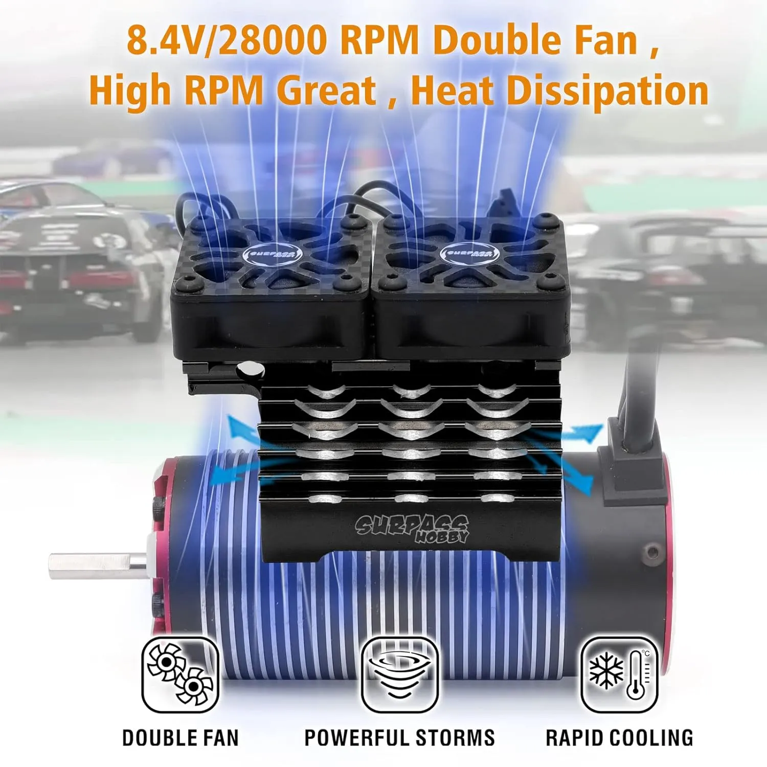 27000RPM Motor Heatsink with Metal Heatsink for 1/7 1/8 RC Car Diameter 40-42mm Brushless Motor Surpass Hobby Dual 30mm RC commitment pul compositional Car Cooling Fan 