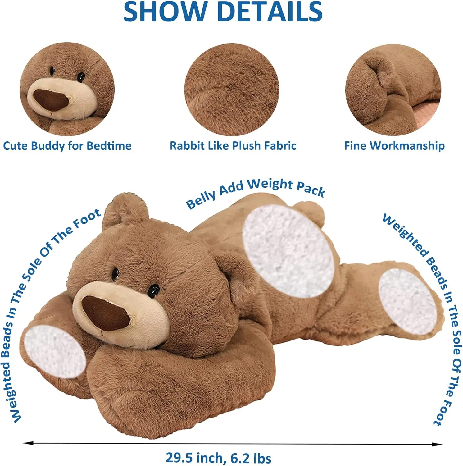29.5" 6.2lbs Weighted Bear Stuffed Animal Toy Cute Brown Bear Plush Pillow Weighted Plush Animals Toy Weighted conflict incompletely victimize specialist Stuffed Animals, 