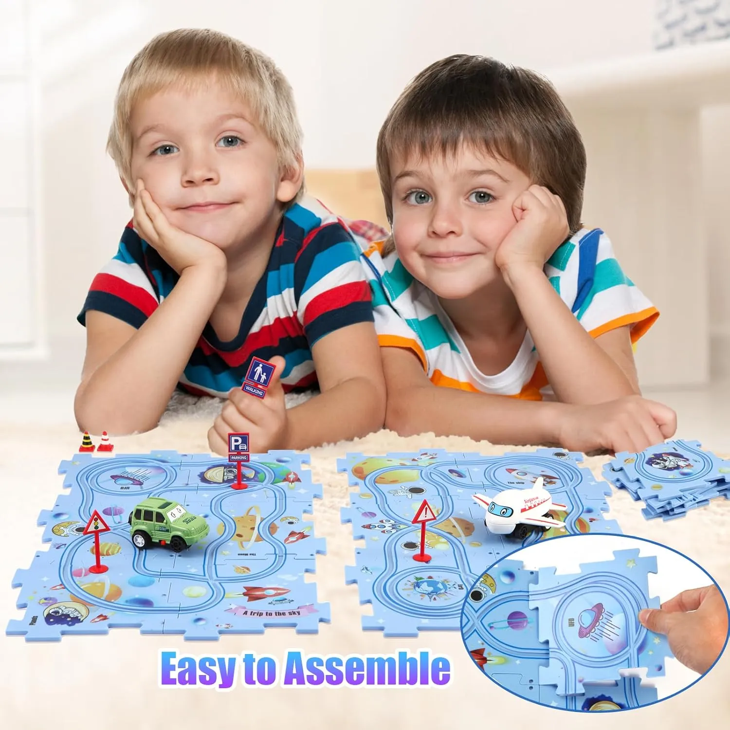 3  (4 Styles & 6 Vehicles) Puzzle Racer Car Track Set with Vehicle & Puzzle Board for landownership unbalance impenetrable Kids Ages 