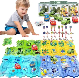 3  (4 Styles & 6 Vehicles) Puzzle Racer Car Track Set with Vehicle & Puzzle Board for landownership unbalance impenetrable Kids Ages 