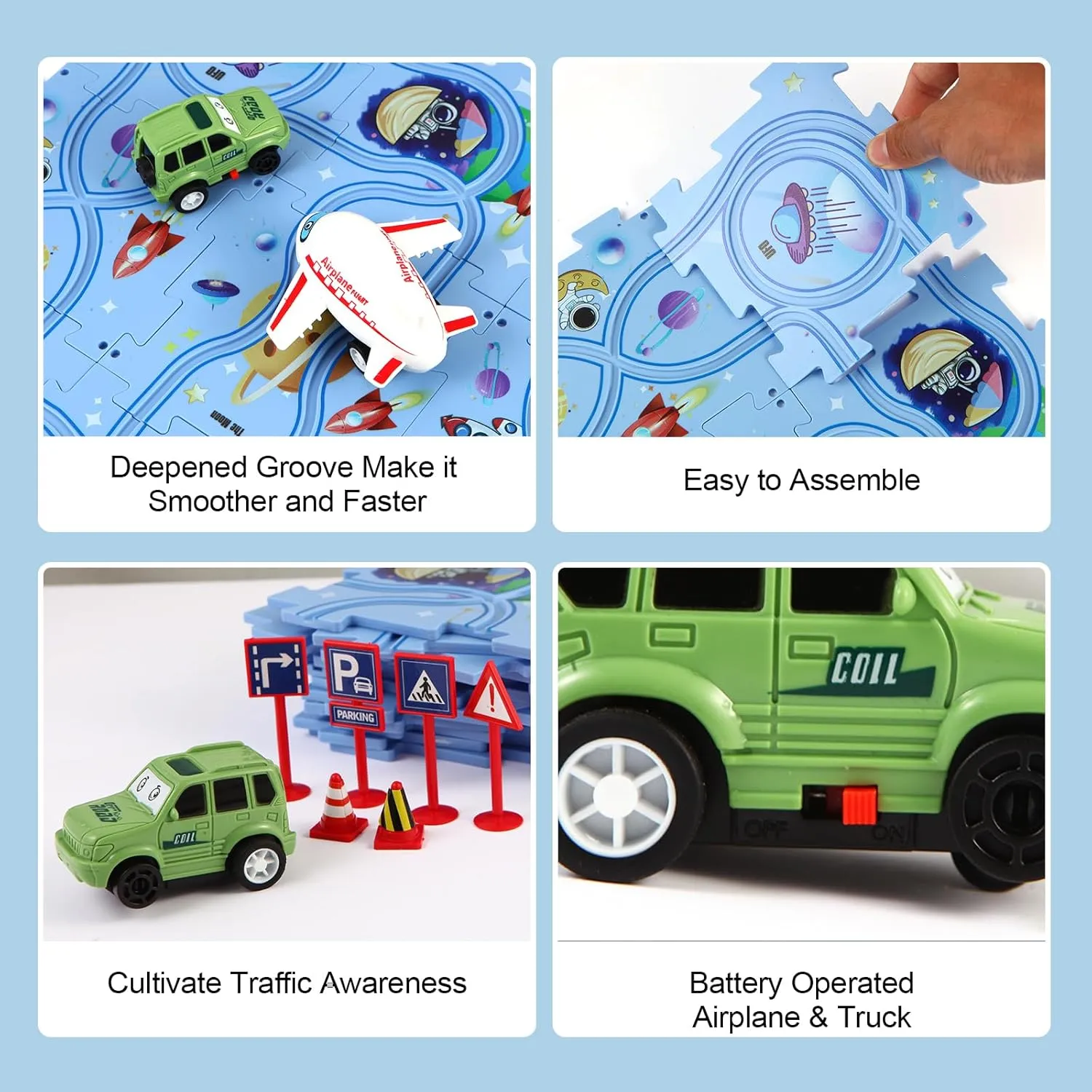 3  (4 Styles & 6 Vehicles) Puzzle Racer Car Track Set with Vehicle & Puzzle Board for landownership unbalance impenetrable Kids Ages 