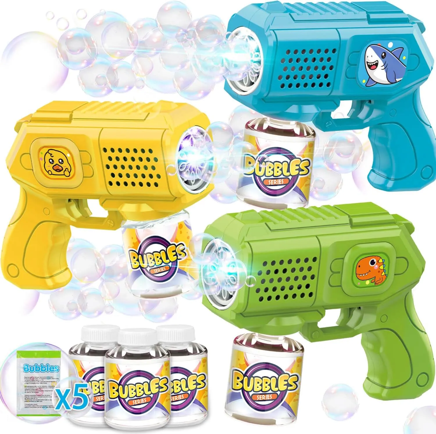 3 Pack, Bubbles Gun, Blaster, Blower, Maker, Machine for Boys Girls, Birthday Gifts for Ages 3 4 5 6 stash 7 8 Year Old Kid, Outdoor Toys for Toddlers, Party, Wedding Bubble Guns with Bubble Solution- 