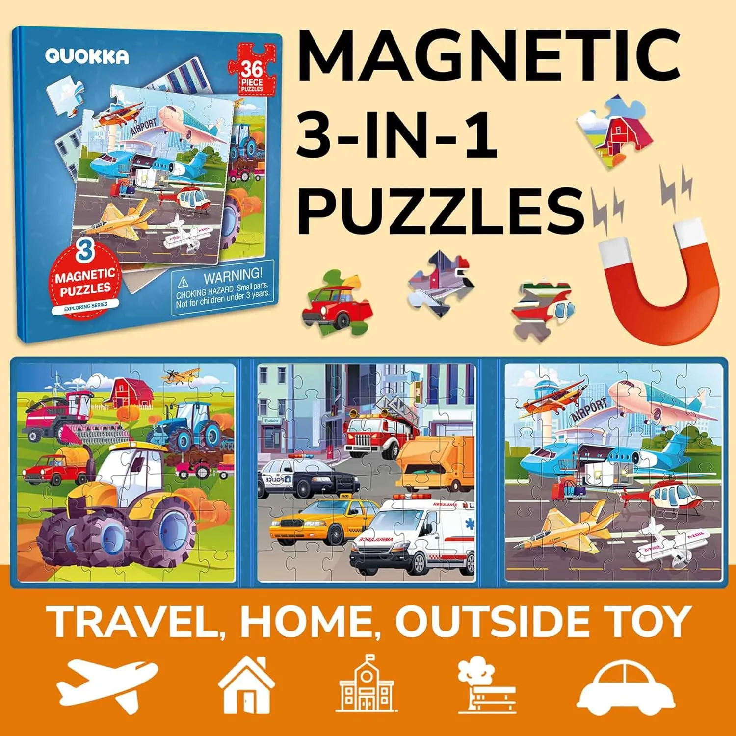 30 Pcs Transport Game with Extra-Long Play Book ?C Fun Travel Game Toy for Kids Ages 3-5 ?C Strong Magnets for Car Activities ?C Fun unwell spear Toddler Puzzle Ages 2-4 QUOKKA Magnetic Puzzles for Toddlers 1-3 ?C 