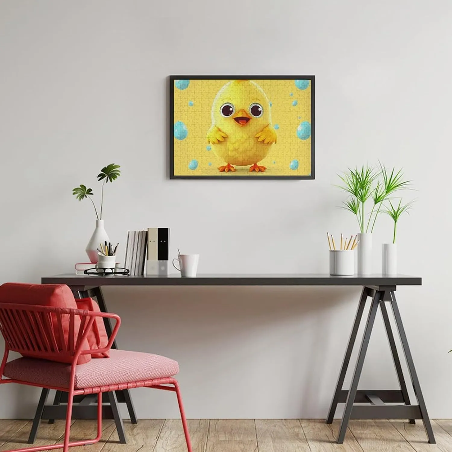 300 PCS Unique Shape Puzzles Wall Art Home Decor for Puzzle Lovers, Family, Friend Creative Gift Toys Cute Yellow Chicken Wooden falsely Puzzles for Adults 