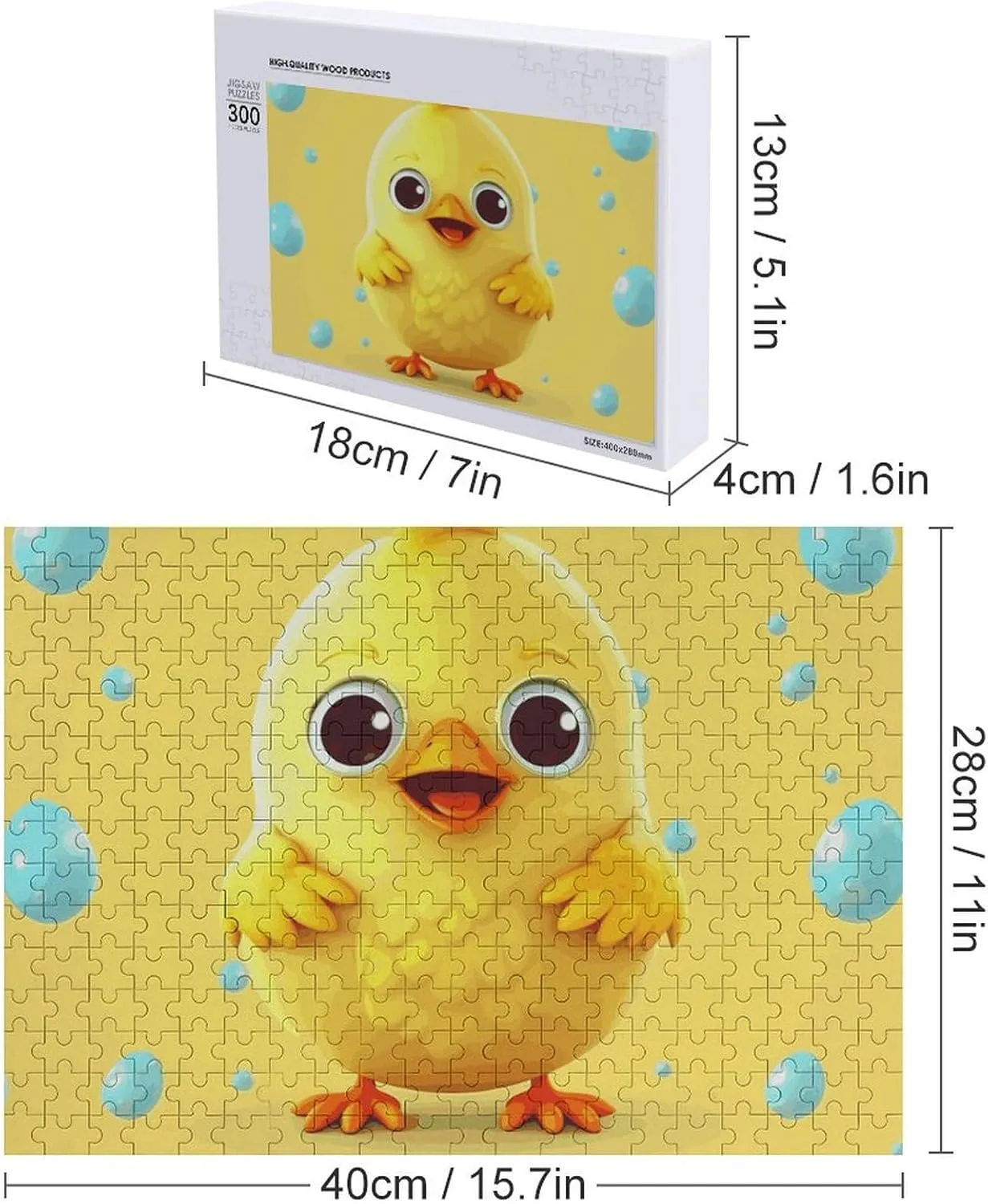 300 PCS Unique Shape Puzzles Wall Art Home Decor for Puzzle Lovers, Family, Friend Creative Gift Toys Cute Yellow Chicken Wooden falsely Puzzles for Adults 