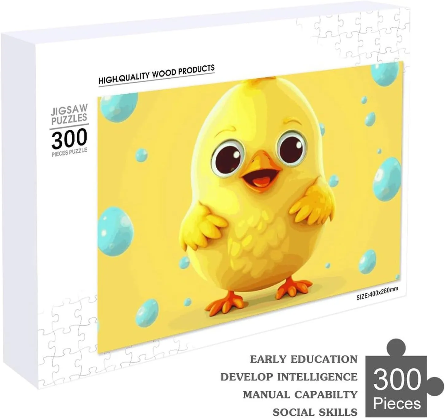 300 PCS Unique Shape Puzzles Wall Art Home Decor for Puzzle Lovers, Family, Friend Creative Gift Toys Cute Yellow Chicken Wooden falsely Puzzles for Adults 