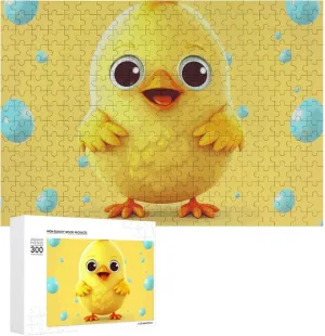 300 PCS Unique Shape Puzzles Wall Art Home Decor for Puzzle Lovers, Family, Friend Creative Gift Toys Cute Yellow Chicken Wooden falsely Puzzles for Adults 