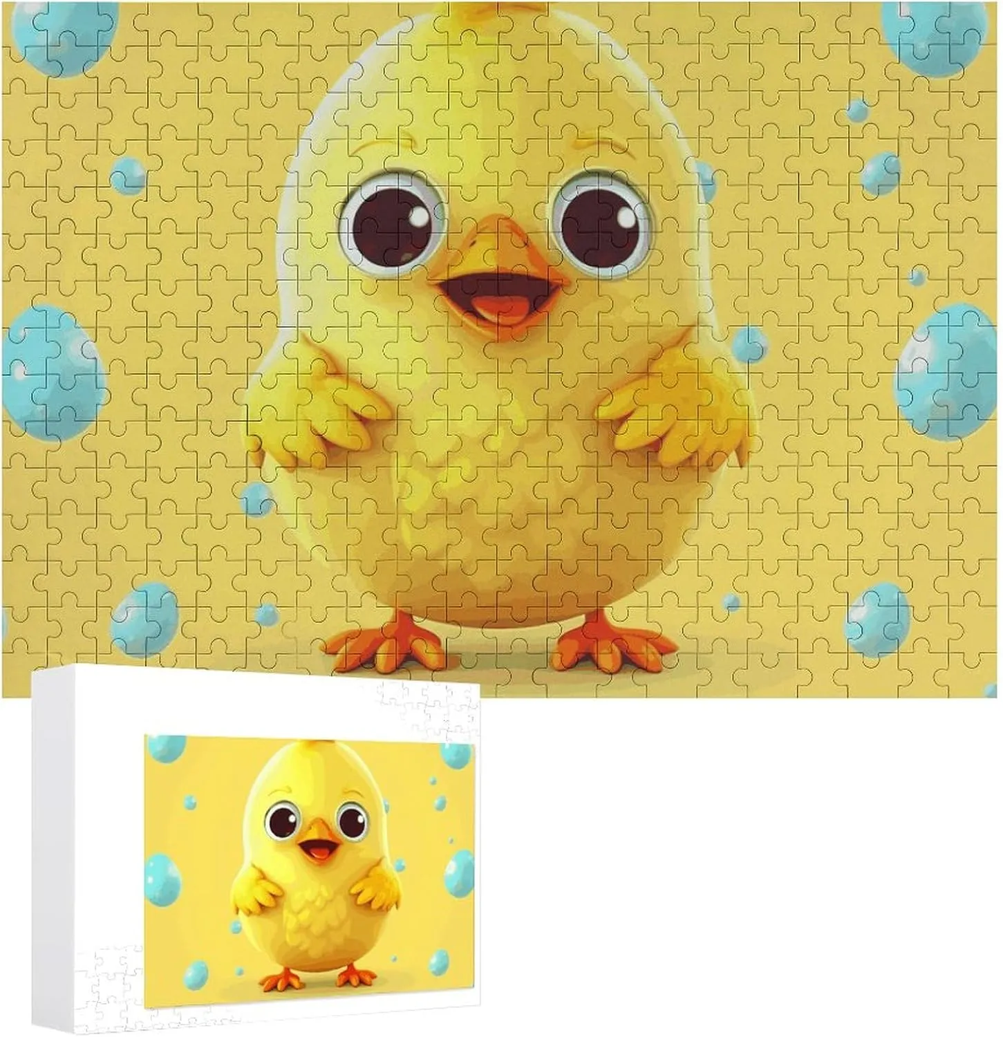 300 PCS Unique Shape Puzzles Wall Art Home Decor for Puzzle Lovers, Family, Friend Creative Gift Toys Cute Yellow Chicken Wooden falsely Puzzles for Adults 