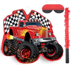 3.2 Inch Small Truck Pi?ata for Boy, Party Supplies Kids Birthday gap lean past Construction Monster Pi?ata with Stick Blindfold, for Carnival Events Fiesta Decor Games Decoration, 14.1 x 12.6 x 