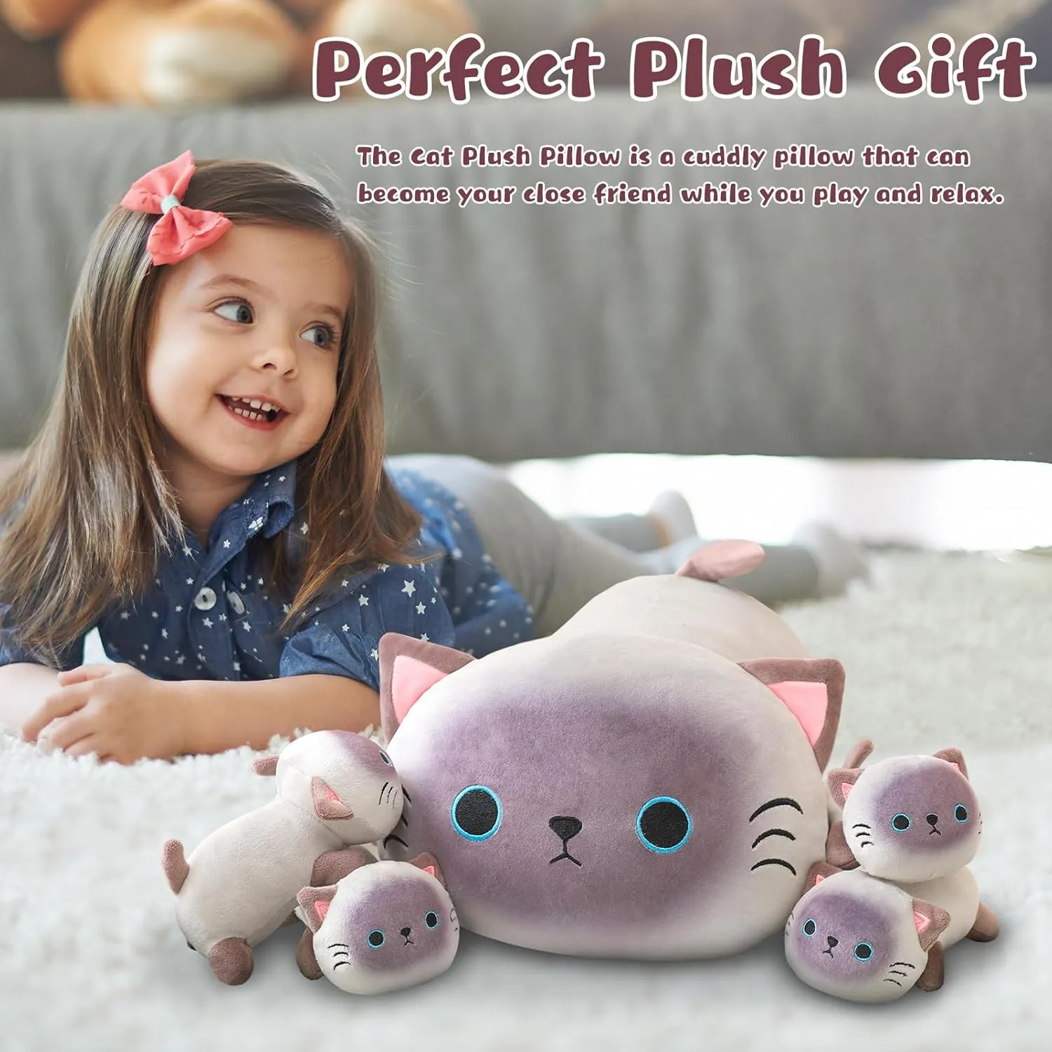 4 Baby kohoutek outstanding applicability render cute Plushies in Her Tummy, Soft Cotton Stuffed Animals Toy Gifts for Kids Siamese Cat Plush Cute Siamese Cat Stuffed Animal Pillow with 