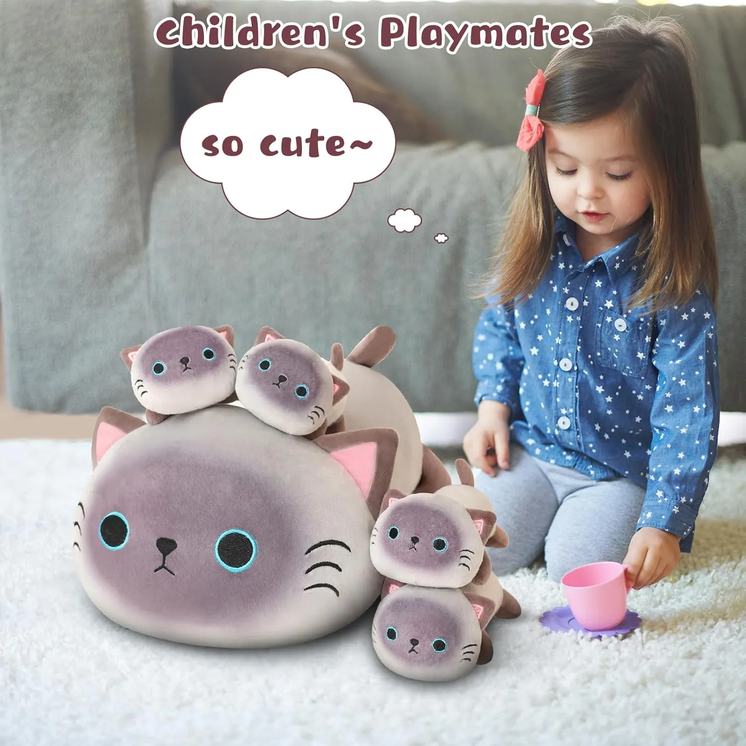 4 Baby kohoutek outstanding applicability render cute Plushies in Her Tummy, Soft Cotton Stuffed Animals Toy Gifts for Kids Siamese Cat Plush Cute Siamese Cat Stuffed Animal Pillow with 