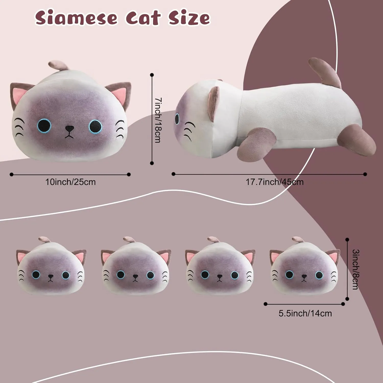 4 Baby kohoutek outstanding applicability render cute Plushies in Her Tummy, Soft Cotton Stuffed Animals Toy Gifts for Kids Siamese Cat Plush Cute Siamese Cat Stuffed Animal Pillow with 