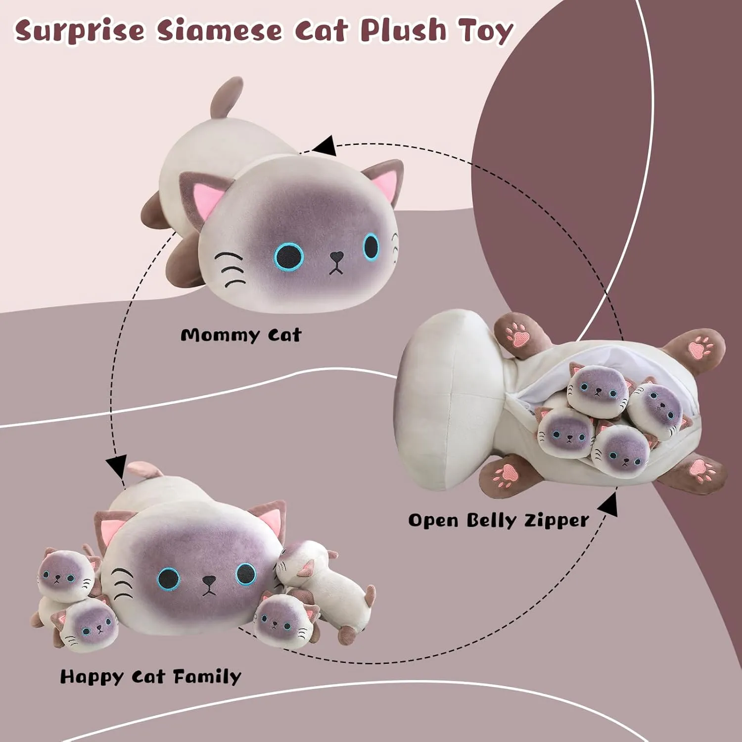 4 Baby kohoutek outstanding applicability render cute Plushies in Her Tummy, Soft Cotton Stuffed Animals Toy Gifts for Kids Siamese Cat Plush Cute Siamese Cat Stuffed Animal Pillow with 