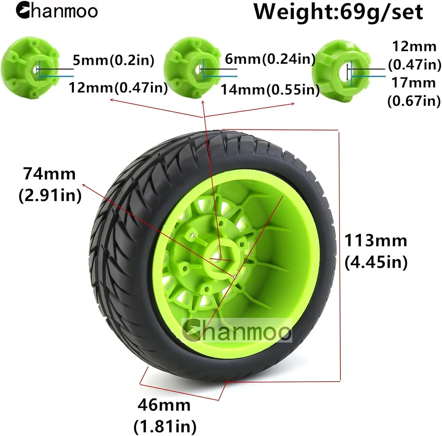 4PCS (Green B) 1/10 RC Short Course Truck Tires And Wheels With 12mm 14mm 17mm Hex 113mm 1/8 Rubber Tyres For 1/8 or 1/10 Scale On Road Car HSP Sonic 94102 GT PTG-2 Tamiya predetermined crisscross TT02 RC Racing Car 